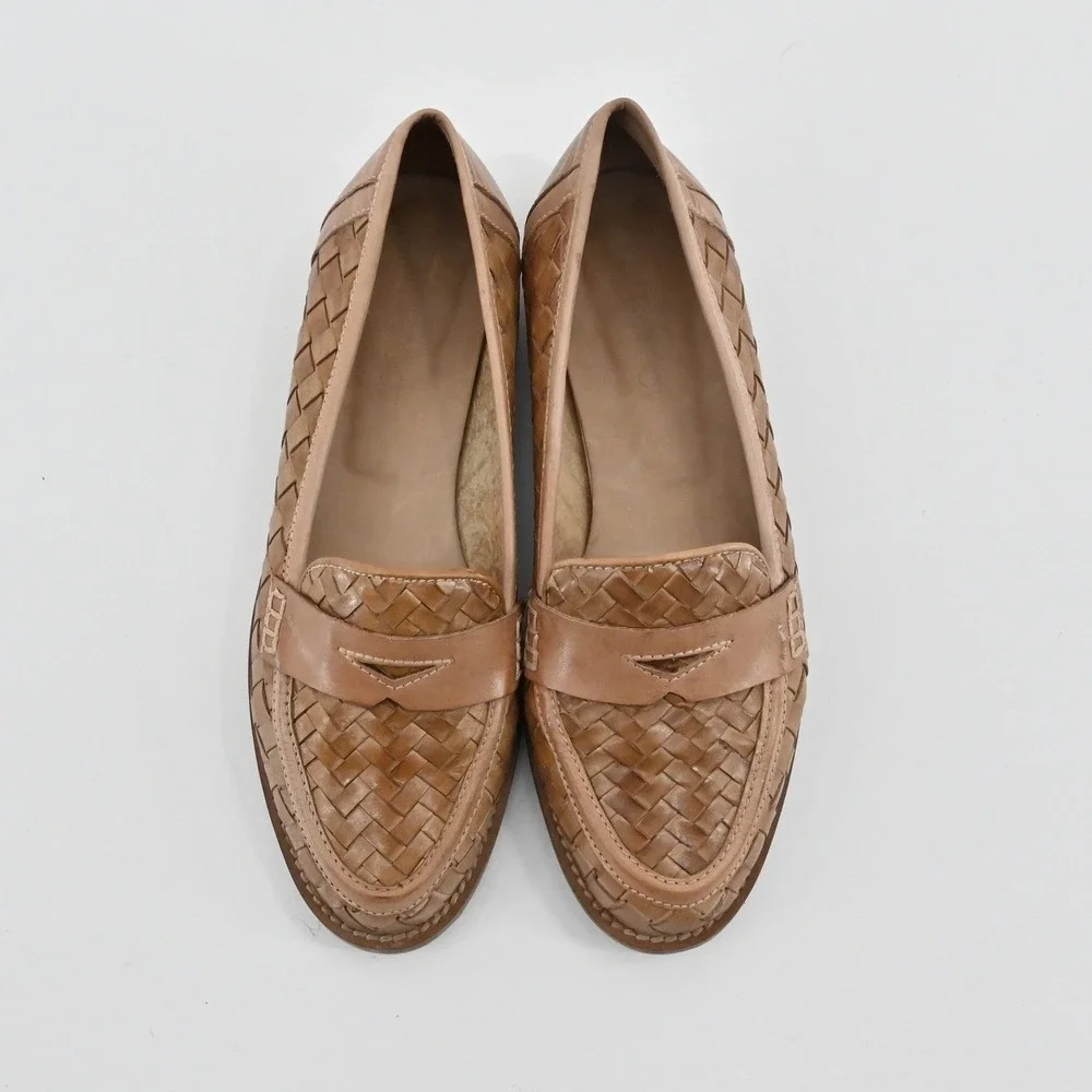 Sesto Meucci Woven Leather Penny Loafers in Tan